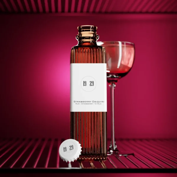 Bottle of 19/29 Strawberry Daiquiri Elixir with rum, strawberry, and citrus