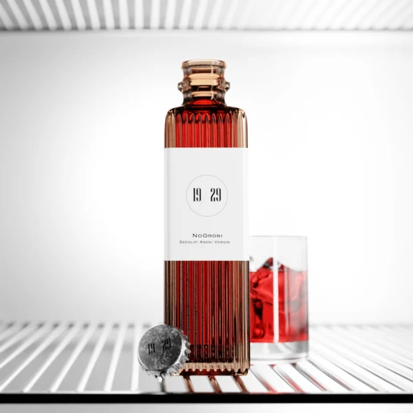 19/29 NOgroni bottled cocktail — alcohol-free Negroni with Seedlip 94, bitters, and vermouth